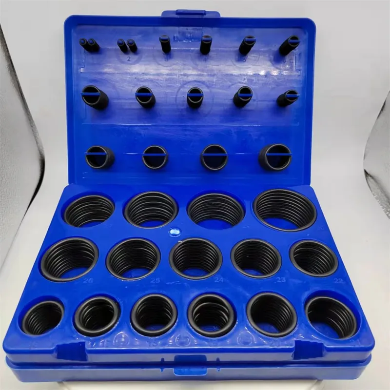 กล่องพลาสติกสีน้ำเงินจัดโอริงแยกช่องตามขนาด